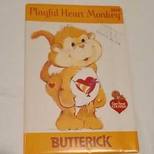 Care Bear Cousins Playful Heart Monkey Butterick Sewing Pattern 3376 Stuffed Toy